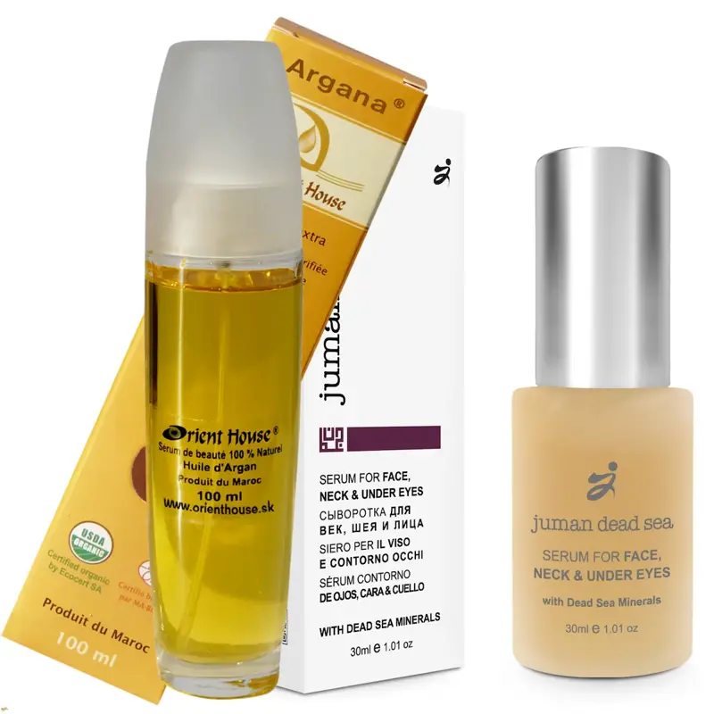 Arganový olej kozmetický bio 100ml a sérum na očné vrásky z Mŕtveho mora Arganový olej kozmetický bio 100ml a sérum na očné vrásky z Mŕtveho mora